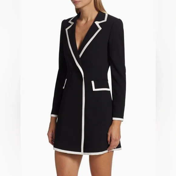 Alice + Olivia Kyrie Piped Tuxedo Dress Black and White 8 - Picture 5 of 6